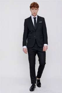 Outdoor - Men's Black Santos Jacquard Slim Fit Slim Fit 6 Drop Suit 100350702 - Turkey