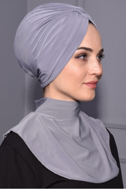 Snap Fastener Hijab Collar Gray 100285598