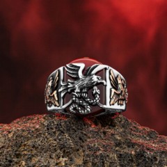 Eagle and Snake Model Red Stone Silver Ring 100346385