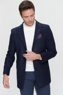 Coat - معطف مريح ملائم ديناميكي باللون الأزرق الداكن للرجال 100350665 - Turkey