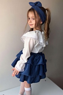 Baby Girl Flounce Lace Embroidered Ruffled Blue Skirt Suit 100327211