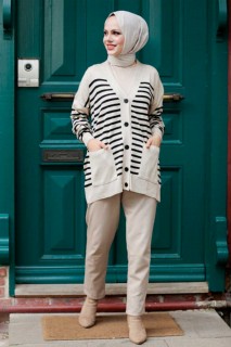 Knitwear - Cardigan en maille hijab beige 100338384 - Turkey