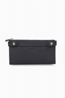 Hand Portfolio - Black Matte Double Zippered Leather Women's Wallet with Phone Compartment 100346223 - Turkey