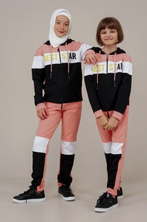 Young Girl's Letter Detailed Hooded Tracksuit Set 100352524