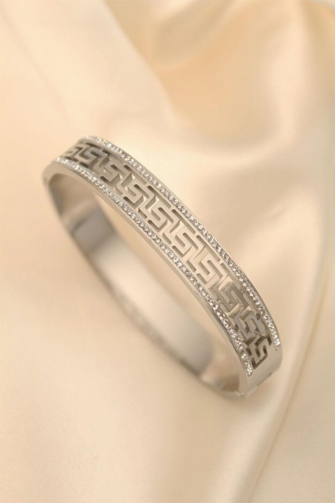 Steel Silver Zircon Stone Prism Cuff Bracelet 100319750