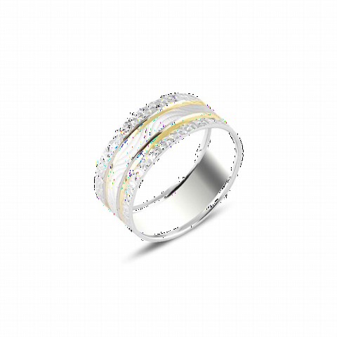 Double Line Detailed Silver Wedding Ring 100347030