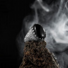 Ottoman Patterned Silver Ring With Black Onyx Stone 100346430