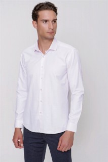 Shirt - Men's Pink Saldera Slim Fit Slim Fit Straight Long Sleeve Shirt 100350881 - Turkey