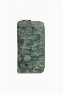 Men - Guard Black/Green Camouflage Printed Leather Zipper Wallet 100345227 - Turkey