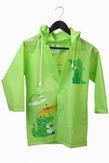 Girls Boys Dinosaur Printed Bag Protected Hooded Green Raincoat 100328712