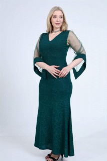 Long evening dress - Angelino Plus Size Silvery Flexible Long Evening Dress 100276739 - Turkey