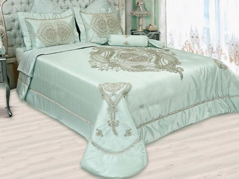 Bed Covers -  طقم مفرش سرير مزدوج دانتيل محبوك لون نعناع 100332417 - Turkey