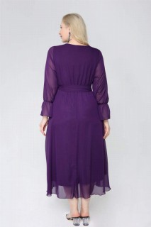 Plus Size Double Breasted Collar Sleeved Chiffon Dress Purple 100276655