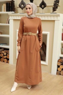 Clothes - Camel Hijab Dress 100344923 - Turkey