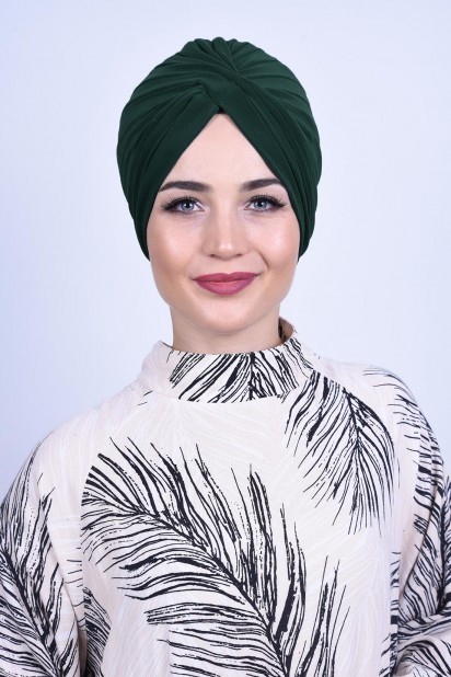 Woman Bonnet & Turban - Vera Outer Bonnet Emerald Green 100285701 - Turkey