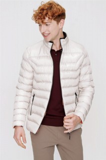 Coat - معطف مبطن أبيض للرجال من  ذو قصة عادية بسحاب مبطن 100350690 - Turkey