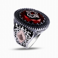 Zircon Stone Rings - خاتم سوليتير من الفضة بحجر الزركون الأحمر 100347765 - Turkey