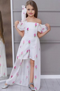Girl Clothing - Girls' Tulle Tailed Boat Collar Tulip Patterned Shorts Jumpsuit 100327432 - Turkey