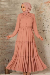 Clothes - Salmon Pink Hijab Dress 100335766 - Turkey