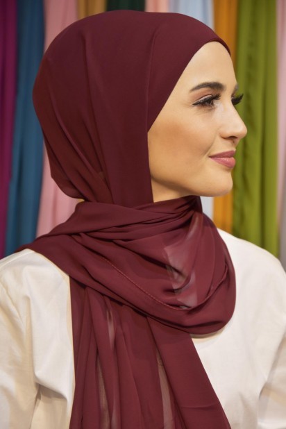 All occasions - Ready Made Practical Bonnet Shawl Claret Red 100285524 - Turkey