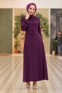 Clothes - Lila Hijab-Kleid 100336531 - Turkey