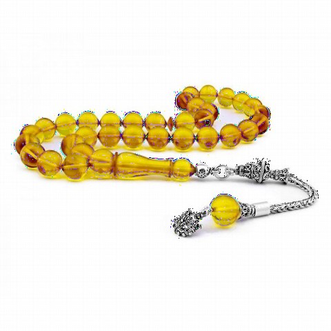 Men - Yellow Tassel State Coat of Arms Detailed Spinning Amber Rosary 100349463 - Turkey