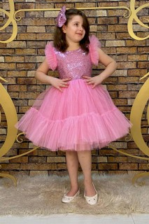 Girls' Sleeves Ruffled Skirt Fluffy Tulle Pulpayet Pink Evening Dress 100328403