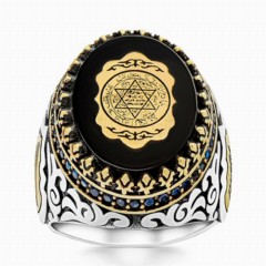Amber Stone Hz. Seal of Solomon Sterling Silver Men's Ring 100348739