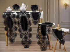 Living room Table Set - Dowry Land Palmiye 7 Piece Silvery Living Room Set Black 100330851 - Turkey