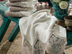 Dowry Towel - French Guipure Sude Dowry Bamboo Towel Cream 100259751 - Turkey