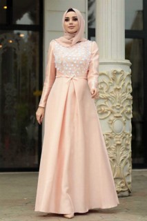 Evening & Party Dresses - Powder Pink Hijab Evening Dress 100299369 - Turkey