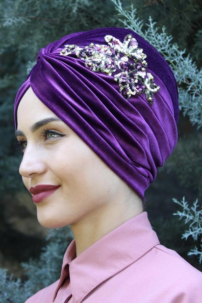 Velvet Sequined Vera Bonnet Purple 100285068