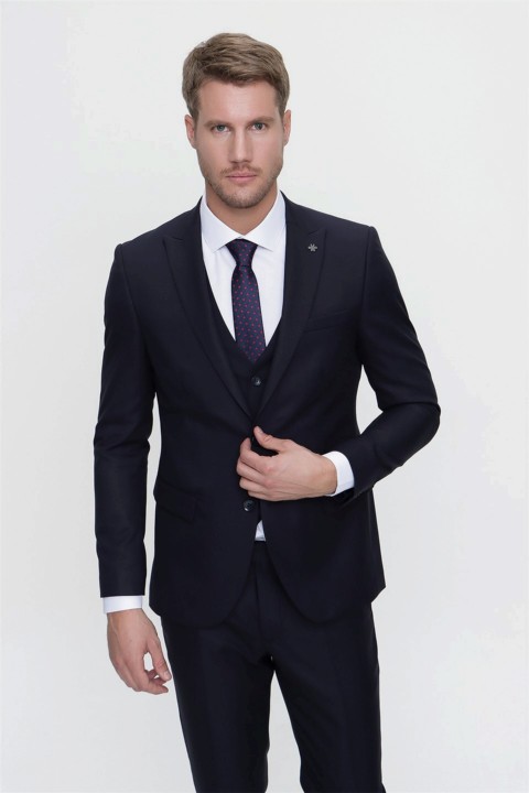 Mens Navy Blue Kiton Slim Fit Slim Fit Vest Jacquard 6 Drop Suit 100351275