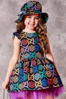 Girl Clothing - Girl's New Rainbow Bag and Hat Night Colorful Dress 100328178 - Turkey