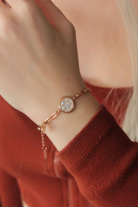 Bracelet - Steel Rose Zircon Stone Snowflake Bracelet 100319754 - Turkey