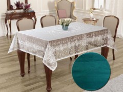 Square Table Cover - Knitted Panel Patterned Fireplace Table Sultan Petrol 100259246 - Turkey