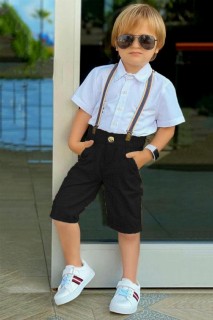 Boy Clothing - Boys Short Sleeve Shirt and Strap Black Capri Top Top Suit 100328387 - Turkey