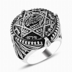 Men Shoes-Bags & Other - Seal of Antiquity Solomon Embroidered Silver Ring 100346788 - Turkey