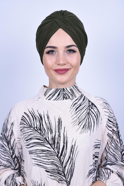 Woman Bonnet & Turban - Vera Outer Bone Khaki Green 100285684 - Turkey