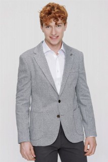 Men Clothing - Men's Dark Gray Slim Fit Slim Fit Bag Pocket Patterned 6 Drop Jacket 100351332 - Turkey