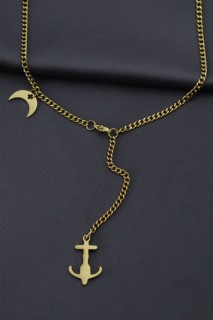 Necklaces - Steel Gold Color Anchor Design Women's Necklace 100319340 - Turkey