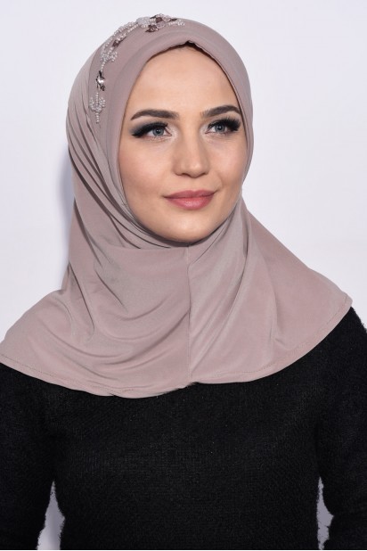 Evening Model - Praktischer Pailletten Hijab Light Mink - Turkey