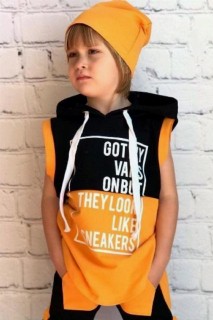 Boys Text Printed Orange-Black Tracksuit Suit 100326992