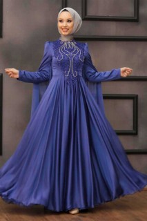 Wedding & Evening - Robe de soirée Hijab bleu İndigo 100336901 - Turkey