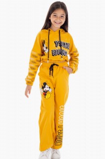 Girl Mickey Mouse Elastic Waist Wide Leg Yellow Tracksuit Suit 100327073