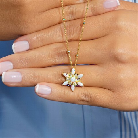 Wind Flower Model Bulk Opal Silver Necklace Gold 100350083