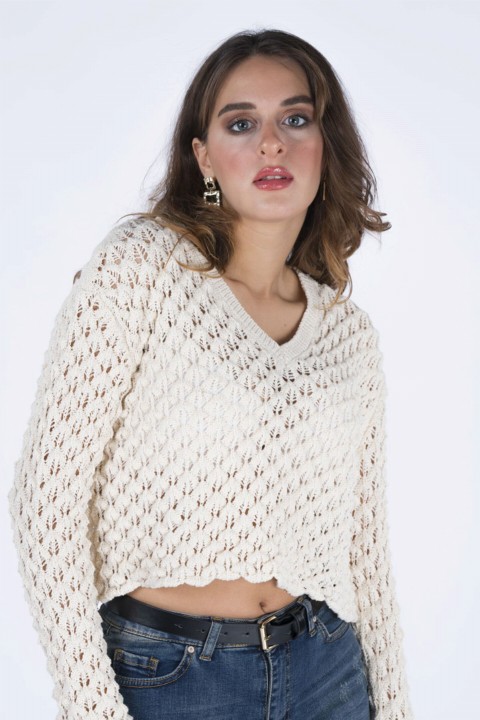 Knitwear - Pull à col en V pour femme 100326244 - Turkey