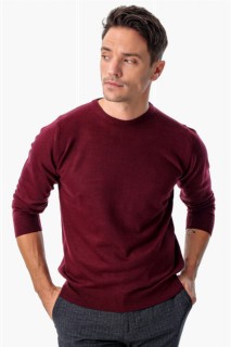 Men's Dark Claret Red Dynamic Fit Basic Crew Neck Knitwear Sweater 100345079