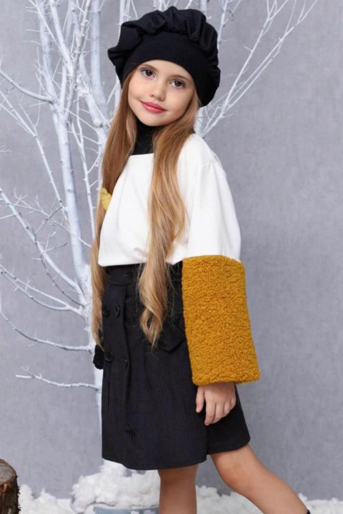 Girl's Hat & Sleeves Mustard Wool Velvet Skirt Suit 100327138