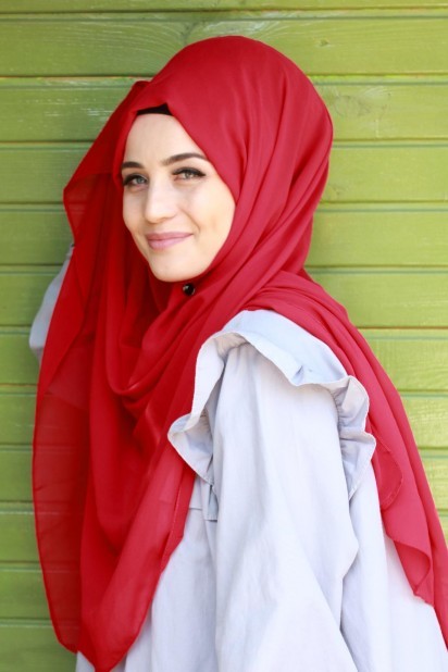 Woman Hijab & Scarf - Plain Chiffon Shawl Red 100285456 - Turkey
